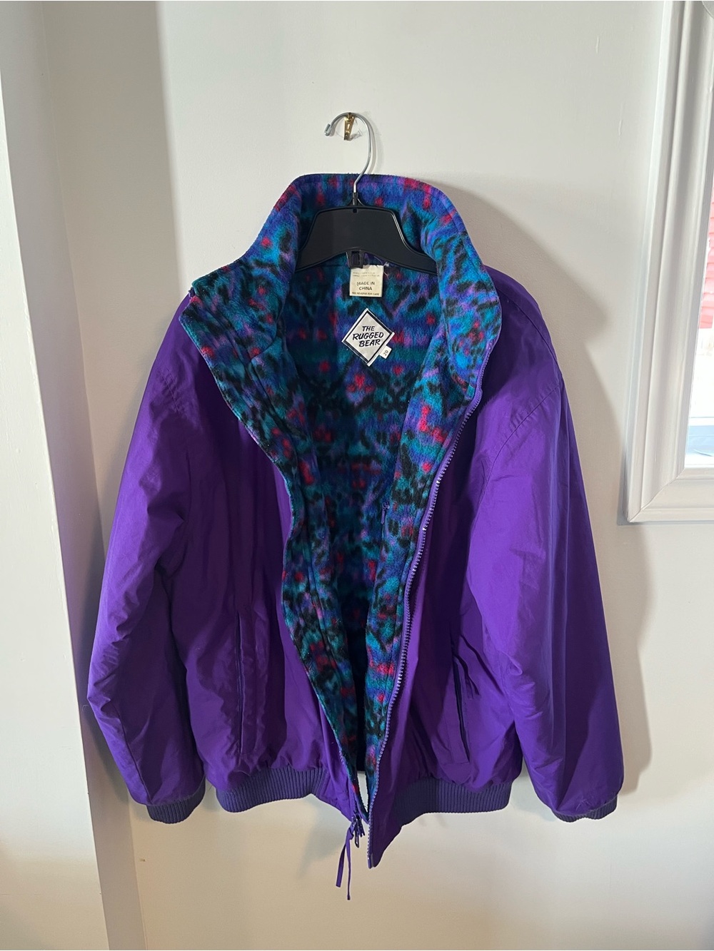 Womens Vintage Purple Reversible Fleece-Lined Jacket Coat - Size L